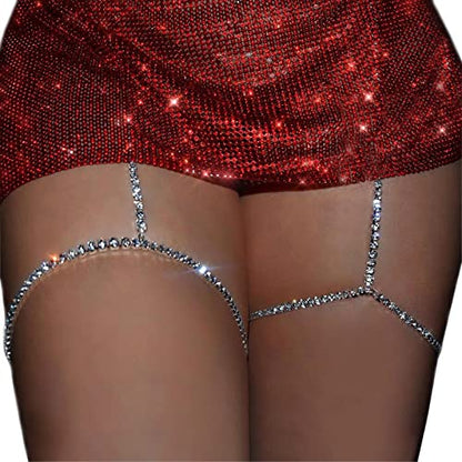 Rhinestone Leg Chain Thigh Chain Elasticity Crystal Body Accessories Jewelry for Women - color: Silver