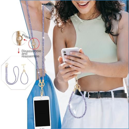 Crystal Phone Strap Crossbody Phone Lanyard Neck, Purple | Crystal Phone Strap Crossbody Rhinestone Anti Theft Layered Strap Crossbody Cell Phone Neck for Women - color: Purple