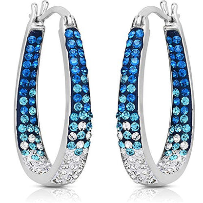 Savlano 14K White Gold Plated Inside Out Crystal Hoop Earrings For Women Comes With Savlano Gift Box - color: Light Blue-White