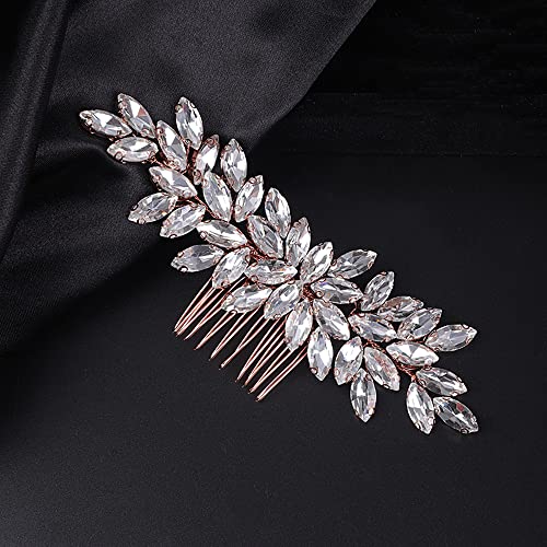 Teyglen Women's Hair Comb, Dainty Simple Full Rhinestones, Luxurious and Shiny Rhinestones, Bride Wedding, Hair Accessories, Bridal Side Combs for Women and Girls, Rose Gold - color: Rose Gold