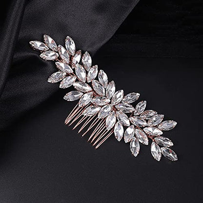 Teyglen Women's Hair Comb, Dainty Simple Full Rhinestones, Luxurious and Shiny Rhinestones, Bride Wedding, Hair Accessories, Bridal Side Combs for Women and Girls, Rose Gold - color: Rose Gold