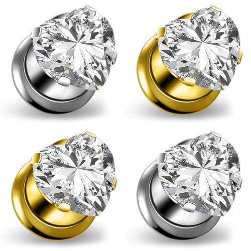 10G-00G Gold Silver Plated Heart Zircon Gauges for Ears 316L Surgical Steel Internally Threaded Screw Fit Single Flared Tunnels Plugs Earrings Hollow Gauges for Women Men - color: 0G= 8mm = 5/16 inch