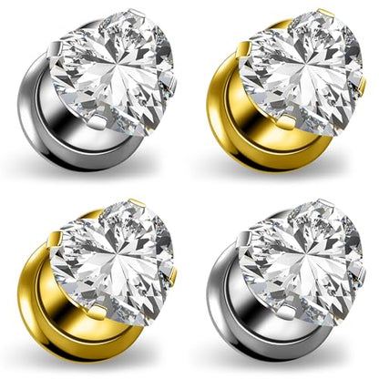 10G-00G Gold Silver Plated Heart Zircon Gauges for Ears 316L Surgical Steel Internally Threaded Screw Fit Single Flared Tunnels Plugs Earrings Hollow Gauges for Women Men - color: 4G= 5mm = 3/16 inch
