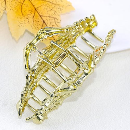 Metal Skull Hand Hair Clip, 1pcs Gold Hair Clip with Skull Design for Thin Hair, Punk Style Hair Accessory, Non-Slip Grip for Daily and Halloween Hairstyle - color: Gold