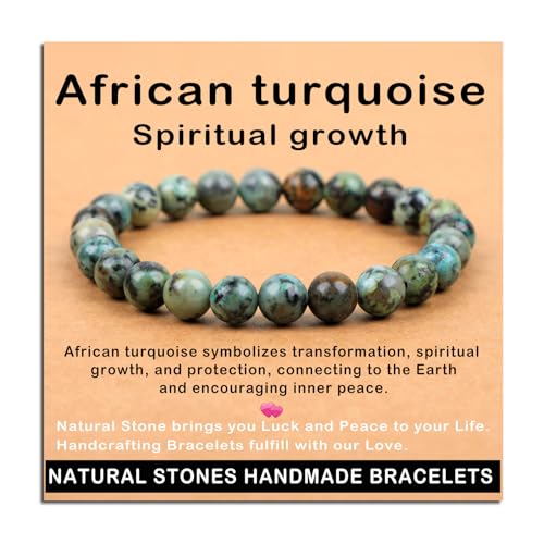AD Beads Handmade Gemstone Stretch Elastic Bracelet Crystal Healing Reiki Nature's Beauty and Spiritual Essence Unisex (8mm, African Turquoise (Spiritual Growth)) - color: African Turquoise (Spiritual Growth), size: 8mm