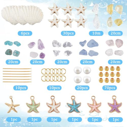 SUNNYCLUE 1 Box 6 Sets Stone Bracelet Making Kit Clam Shell Beads Ocean Beach Light Gold Enamel Starfish Sea Shell Natural Stone Chip Spacer Bead Charms for Jewelry Making Kits Women Beginner - style: Ocean 2