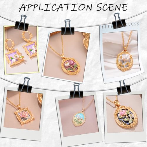 Beebeecraft 1 Box 4Pcs Pendant Trays Kit 14K Gold Plated Cabochon Settings Charms Blank Bezel Charm Round Oval Rectangle for Jewelry Making Necklace DIY Crafts - color: #3 Mix 4 Styles
