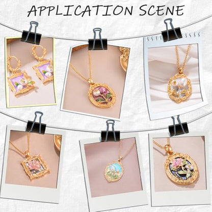 Beebeecraft 1 Box 4Pcs Pendant Trays Kit 14K Gold Plated Cabochon Settings Charms Blank Bezel Charm Round Oval Rectangle for Jewelry Making Necklace DIY Crafts - color: #3 Mix 4 Styles