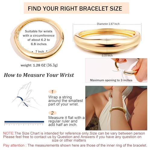 Gold Plated Cuff Bangle Bracelets For Women Trendy Hinged Cuff Open Wide Chunky Gold Bracelet Minimalist Bangle Jewelry Gift - color: Gold Round
