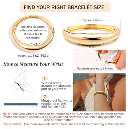 Gold Plated Cuff Bangle Bracelets For Women Trendy Hinged Cuff Open Wide Chunky Gold Bracelet Minimalist Bangle Jewelry Gift - color: Gold Round
