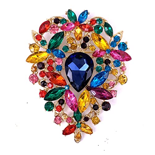 SELOVO Leaf Bouquet Scarf Big Brooch Pin Broach Crystal Jewelry - color: Multicolor