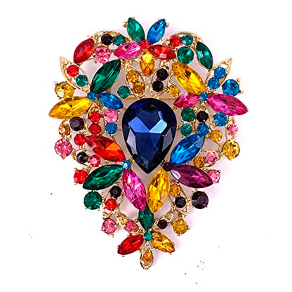 SELOVO Leaf Bouquet Scarf Big Brooch Pin Broach Crystal Jewelry - color: Multicolor