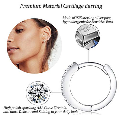 Silver Hoop Earrings for Women, 3 Pairs Small Sterling Silver Huggie Earrings | Tiny Cubic Zirconia Cartilage Cuff Earrings Hoop Piercing Jewellery for Men Teens (8mm/10mm/12mm) - color: 3 Pairs(8mm*2+10mm*1)-Silver