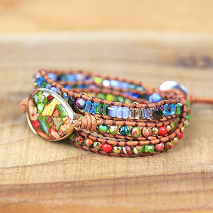 Women Wrap Bracelet Boho Natural Jasper Crystal Stone Beads Strand Bracelets - color: Style 03-Colored turquoise