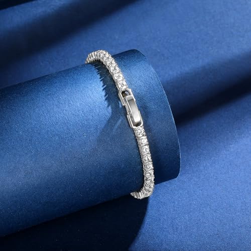 Gemsme 4 Prong Tennis Bracelet, 18K White/Yellow Gold Plated 3mm Round Cubic Zirconia Bracelet for Women Size 6-8.5 Inch - color: White Gold Plated, size: 7.5 inch