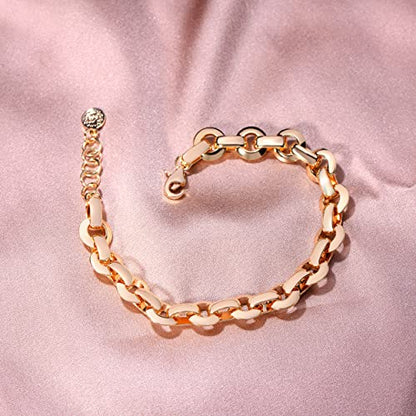 LOYATA Chain Bracelet Gold Link 14K Gold Plated Dainty Pearl Bracelet Simple Jewelry Gift for Women - style: Ball