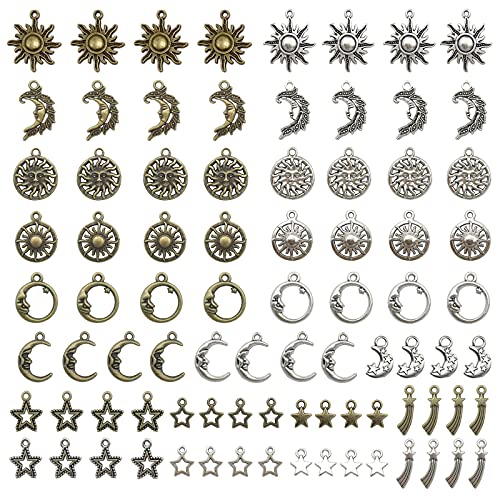 Jongdari Mixed Sun Moon Star Charm, Wholesale Jewelry Charms Craft Supplies, Celestial Charms Pendants for Jewelry Making and DIY Necklace Bracelet