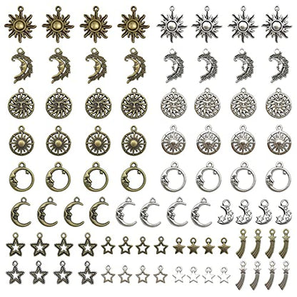 Jongdari Mixed Sun Moon Star Charm, Wholesale Jewelry Charms Craft Supplies, Celestial Charms Pendants for Jewelry Making and DIY Necklace Bracelet