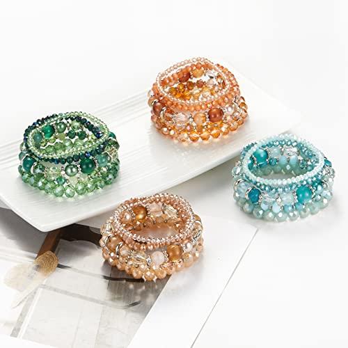 Noessla Beaded Boho Stretch Bracelet Colorful Stackable Crystal Beads Bracelets Trendy Costume Jewelry Mothers Day Gifts for Women - color: 21-Orange