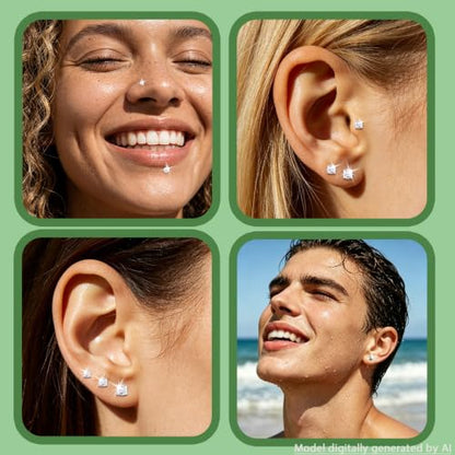 18G 16G Hypoallergenic Surgical Stainless Steel Internal Thread Tragus Labret Cartilage CZ Stud Piercing Jewelry Helix Cartilage Conch Nose Lip Labret Medusa Piercingenic Be Equipped With Piercing Ball Grabber Tool Flat Back Stud Earrings for Women Men -