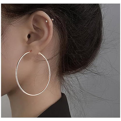 Cocadant Big Gold Hoop Earrings for Women Girls,Dainty 14k Gold Hypoallergenic Rose Gold Silver Hoop Earrings with 925 Sterling Silver Post,Stainless Steel Large Hoop Earrings - style: 70mm-Gold,Silver and Rose gold
