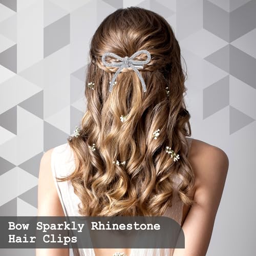 Daifunli 4 Pcs Bow Hair Clips Sparkly Crystal Rhinestone Bling Bowknot Clips Silver and Gold Barrette Hairpin Headwear Gifts for Women Girls Weddings Brides Birthdays and Valentine Gifts - style: Rhinestone