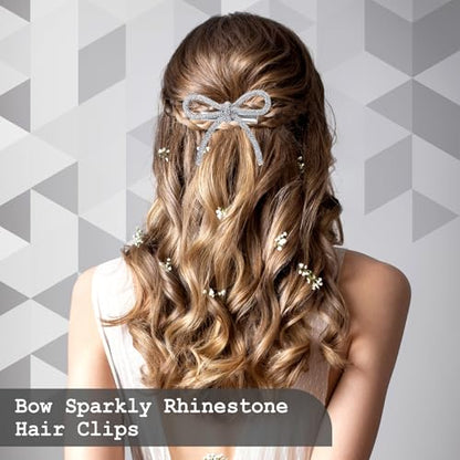 Daifunli 4 Pcs Bow Hair Clips Sparkly Crystal Rhinestone Bling Bowknot Clips Silver and Gold Barrette Hairpin Headwear Gifts for Women Girls Weddings Brides Birthdays and Valentine Gifts - style: Rhinestone