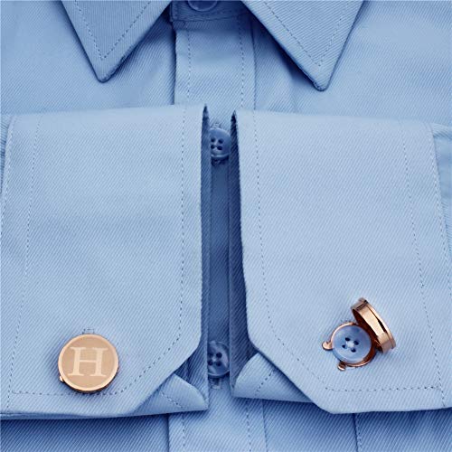 HAWSON Men's Letter Initial Button Cover Cufflinks Letter Rose Gold/Silver Suitable for Formal Business Shirt Letter A-Z - color: Rose Gold Color - H