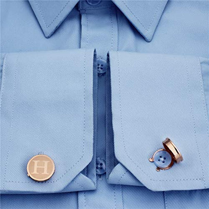 HAWSON Men's Letter Initial Button Cover Cufflinks Letter Rose Gold/Silver Suitable for Formal Business Shirt Letter A-Z - color: Rose Gold Color - H