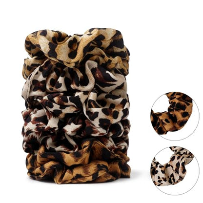 Satin Scrunchies for Women – 8PCS Leopard Silk Hair Ties – No Crease, Frizz-Free, Bold & Fashionable Hair Bands for Thick & Thin Hair, Trendy Hair Accessories Gifts - color: Large-Leopard