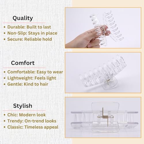 Clear Hair Clips for Women -8 Pack 4.3 Inch Large Matte Banana Claw Clips for Women Thin Thick Curly Hair, Big Strong Hold jaw - color: Clear