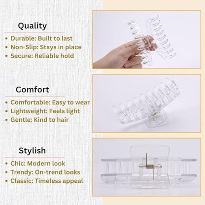 Clear Hair Clips for Women -8 Pack 4.3 Inch Large Matte Banana Claw Clips for Women Thin Thick Curly Hair, Big Strong Hold jaw - color: Clear