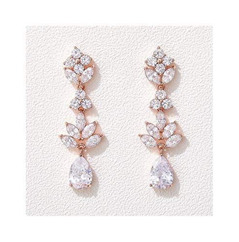 SWEETV Teardrop Wedding Earrings for Brides Birdesmaid | Crystal Cubic Zirconia Bridal Drop Earrings for Women Prom - color: Rose Gold