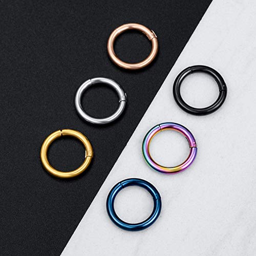 6-8Pcs 20G-18G-16G-14G Stainles Steel Clicker Ring Seamless Lip Nose Daith Cartilage Helix Tragus Hoop Ring - style: C:6 Pcs,14G(1.6mm) Pin Thickness