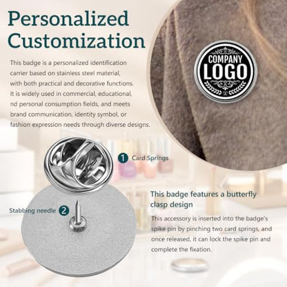 Custom Lapel Pins With Logo - Custom Pins Customized Buttons for men Customized Pin Bulk - color: Round-Silver