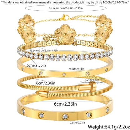 Camhanno Gold Bangles for Women - Stainless Steel Love & Friendship Bracelet Set with Gift Box | Daily Wear & Party Jewelry - color: Gold Bracelet Collection