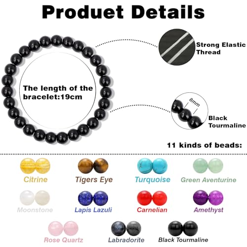 Raicegs 4 6 8MM Beaded Bracelets Healing Crystal Bracelet for Women Men Natural Stone Handmade Stretch Bracelet Reiki Spiritual Jewelry - color: Black Tourmaline, size: 8mm
