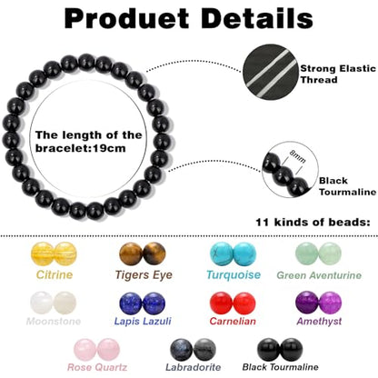 Raicegs 4 6 8MM Beaded Bracelets Healing Crystal Bracelet for Women Men Natural Stone Handmade Stretch Bracelet Reiki Spiritual Jewelry - color: Black Tourmaline, size: 8mm