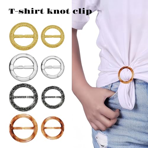 12PCS Scarf Ring Clip -Shirt Tie Clips,Waist Cinch Clip Buckle,Clothes Tightener Clip,Clothes Corner Knotted Button For Womens Clothing Accessories