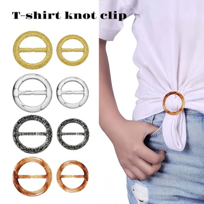 12PCS Scarf Ring Clip -Shirt Tie Clips,Waist Cinch Clip Buckle,Clothes Tightener Clip,Clothes Corner Knotted Button For Womens Clothing Accessories