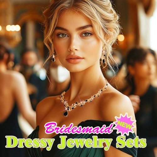 JAKAWIN Bride Silver Bridal Necklace Earrings Set Rhinestone Wedding Jewelry Set Formal Crystal Necklace for Women (3 Black)