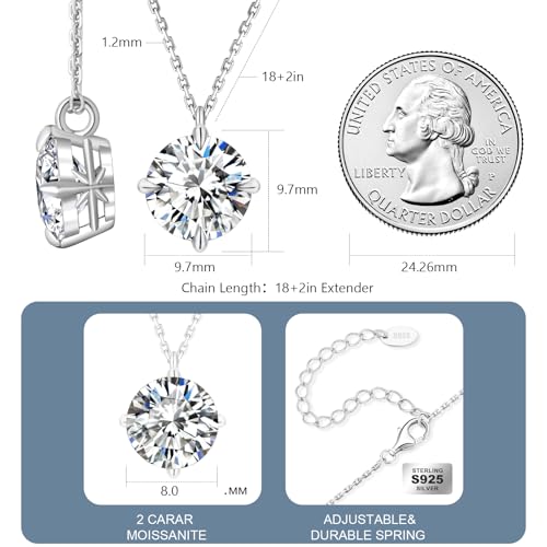 KRKC Moissanite Pendant Necklace for Women, 0.5CT/1CT/2CT/3CT/4CT Lab Created Diamond Solitaire Pendant, VVS1 Clarity D Color, Adjustable 14K White Gold Plated S925 Sterling Silver Chain, Jewelry Gift for Anniversary Valentines Christmas Day - color: Silv