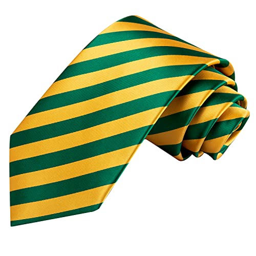 Dubulle Mens Paisley Striped Tie Woven Necktie for Men and Handkerchief Cufflinks Set Wedding Formal Business - color: Yellow Green