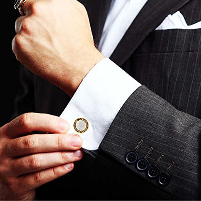 LeCalla 925 Sterling Silver Men's Cufflink | Silver Cufflinks For Men Jewelry | 14K Gold-Plated Cufflinks Business Wedding Shirt Accessories Gift for Son, Father, Husband - style: MOP Greek-Key