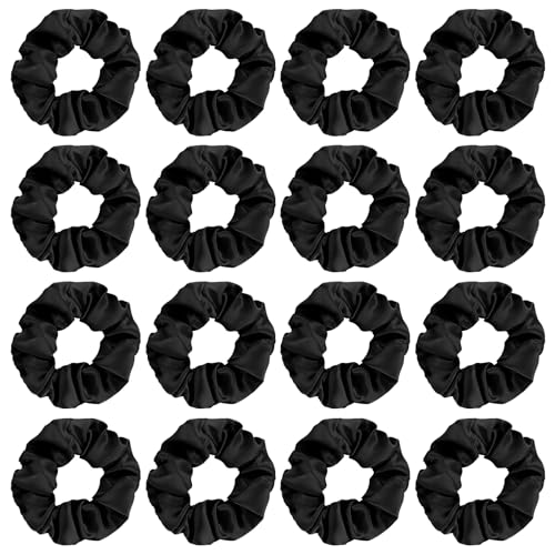 16 Pcs Satin Scrunchies Bridesmaid Proposal Gifts Hair Ties Scrunchies for Women Girls Bachelorette Party Favors (Black) - color: Black