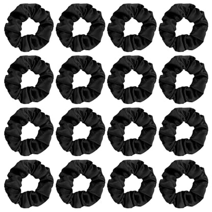 16 Pcs Satin Scrunchies Bridesmaid Proposal Gifts Hair Ties Scrunchies for Women Girls Bachelorette Party Favors (Black) - color: Black