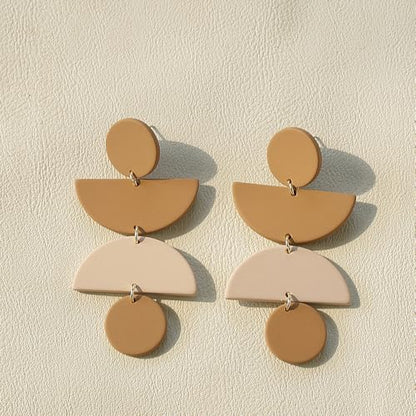 Acrylic Geometric Clay Drop Dangle Earrings for Women Handmade Irregular Polymer Earrings Boho Statement Dangling Earrings Jewelry Gift - color: Brown