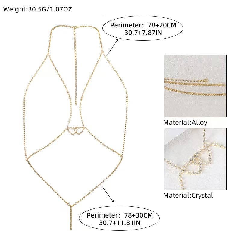 Body Chain Sexy Pure Desire Diamond Chest Chain Versatile Hanging Neck Love Body Chain Accessories Suitable for Women - style: gold