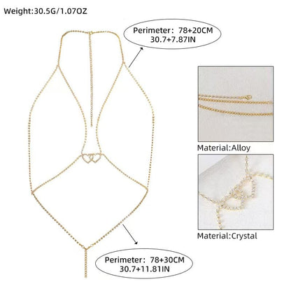 Body Chain Sexy Pure Desire Diamond Chest Chain Versatile Hanging Neck Love Body Chain Accessories Suitable for Women - style: gold