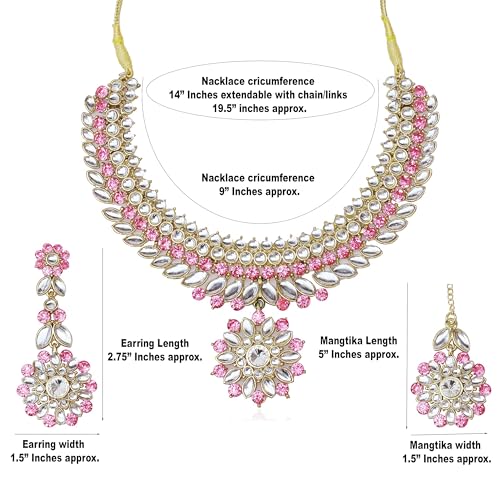 Touchstone Indian Bollywood Traditional Craftsmanship Mughal Designer Jewelry Wedding Necklace Set in Antique Gold Or White Tone for Women. - style: D135 Pink